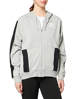 Bluzy damskie - Nike Damska bluza z kapturem W NSW FLC Fz Hoodie Htg, Dk Grey Heather/Black/White, S DD5671 - grafika 1