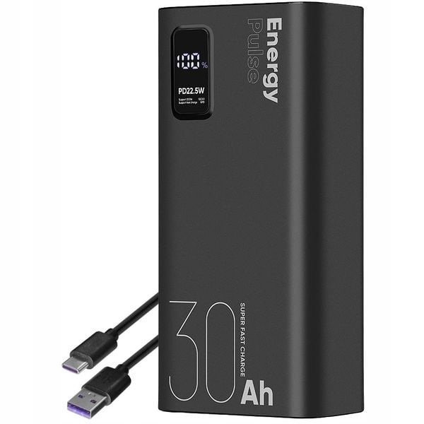 OBAL:ME Energy Pulse Display Power Bank - Pojemność 30000mAh - Czarny