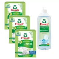 Środki do zmywarek - Frosch Tabletki do zmywarek All in One limonkowe + Nabłyszczacz na bazie Bioalkoholu Zestaw 3 x 50 szt. + 750 ml - miniaturka - grafika 1