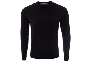 Tommy Hilfiger Męski Sweter Bawełna Jedwab Core Cotton-Silk Cneck Black Mw0Mw04978 032 - Rozmiar: M - Swetry męskie - miniaturka - grafika 1