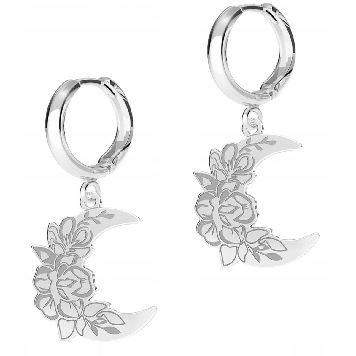 Kolczyki Srebrne Księżyce Blaszki z Półksiężycem i Kwiatami SREBRO 925