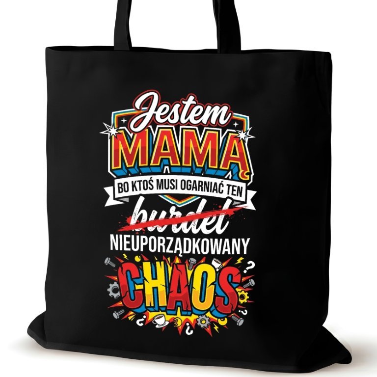 Czarna torba bawełniana dla MAMY na ramię śmieszna prezent zakupowa