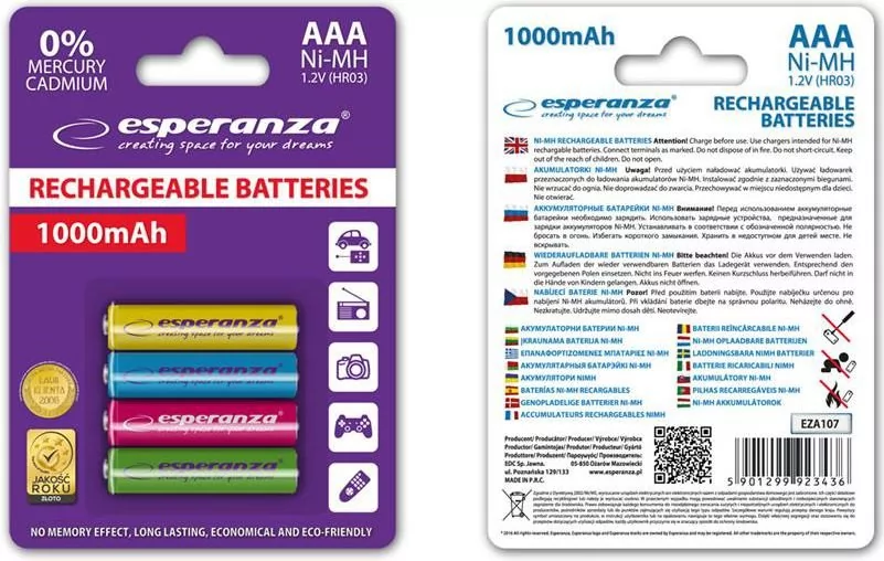 Esperanza 1000mAh 4 szt AAA Mix EZA107 (EZA107)