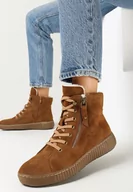 Botki damskie - Brązowe Ocieplane Traperki w Sportowym Stylu Olytasia - miniaturka - grafika 1