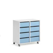Meble do szkół i przedszkoli - Regał szkolny CASPER, 8 szuflad, biały, błękitny - miniaturka - grafika 1