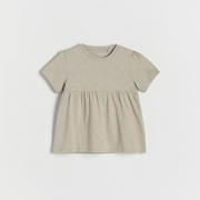 Koszulki dla dziewczynek - Reserved - Bawełniana bluzka ze wzorem - Khaki - miniaturka - grafika 1