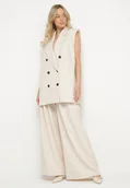 Komplety damskie - Beżowy Garniturowy Komplet Długa Kamizelka i Szerokie Spodnie Edivira - miniaturka - grafika 1