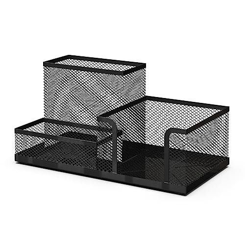 Organizer na biurko i uchwyt na ołówki z czarnej metalowej siatki - akcesoria biurowe - organizer na przybory szkolne - organizer na długopisy i artykuły pa - 20,3 x 10,3 x 10,3 cm - czarny