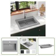 Zlewozmywaki - The Living Store Zlewozmywak granitowy 600×450×120 mm Szary - miniaturka - grafika 1
