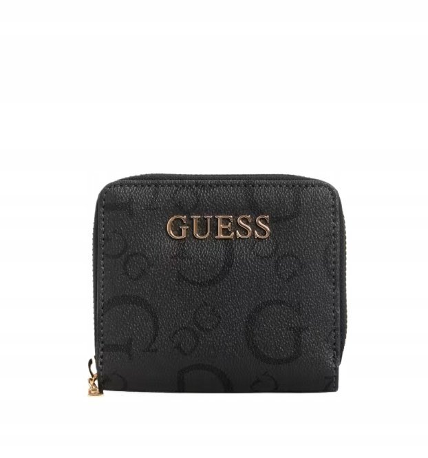 GUESS CZARNY PORTFEL Z LOGO I ZŁOTYMI OKUCIAMI 12x10x1 12CA