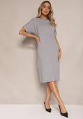 Sukienki - Szara Sukienka z Bawełną i Wiskozą Ozdobiona Przypinką Kwiatem 3D Zeiinia - miniaturka - grafika 1