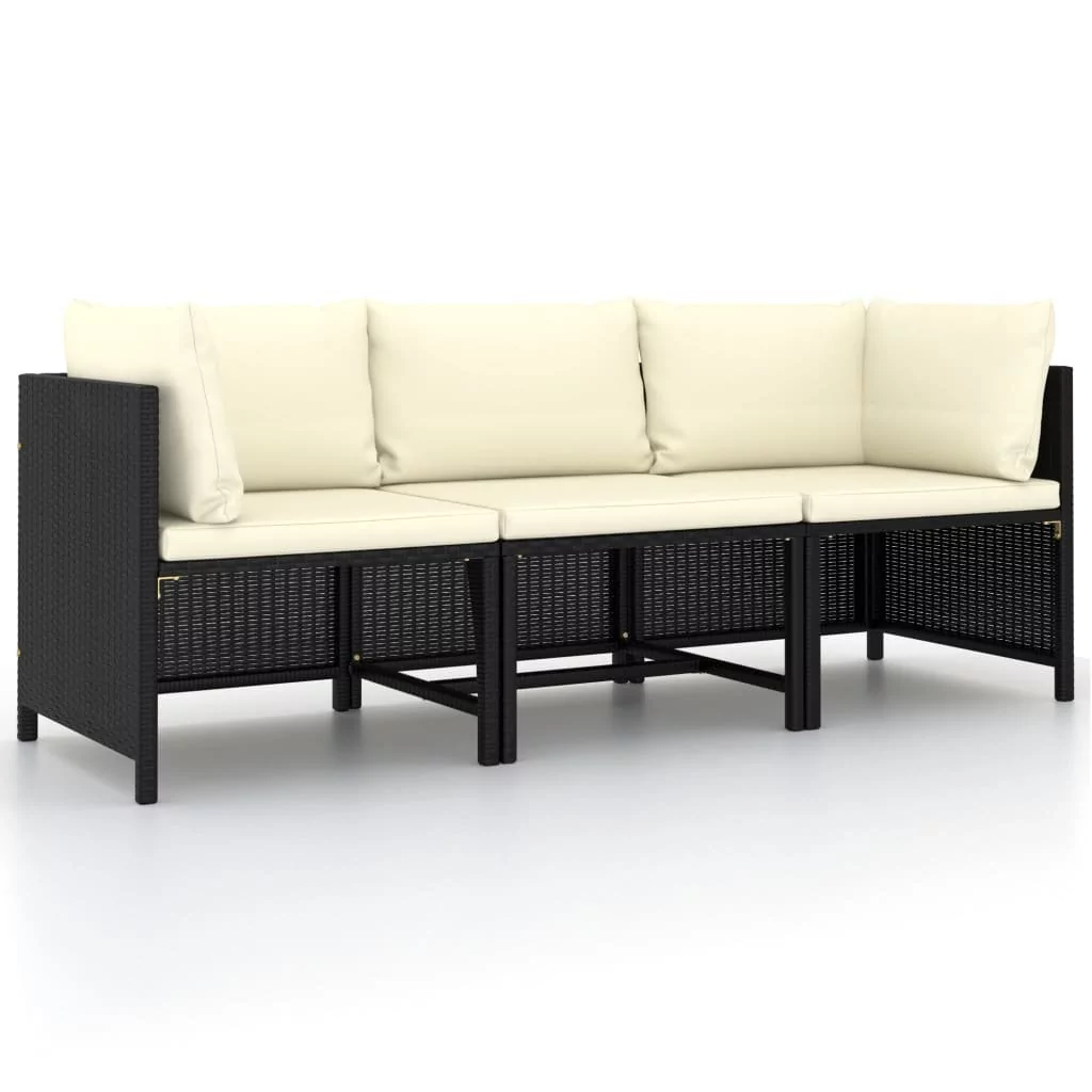 vidaXL 3-osobowa sofa ogrodowa z poduszkami, polirattan, czarna