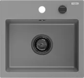 Zlewozmywaki - Mexen Milo zlewozmywak granitowy 1-komorowy 435 x 410 mm, szary, syfon czarny - 6505441000-71-B - miniaturka - grafika 1