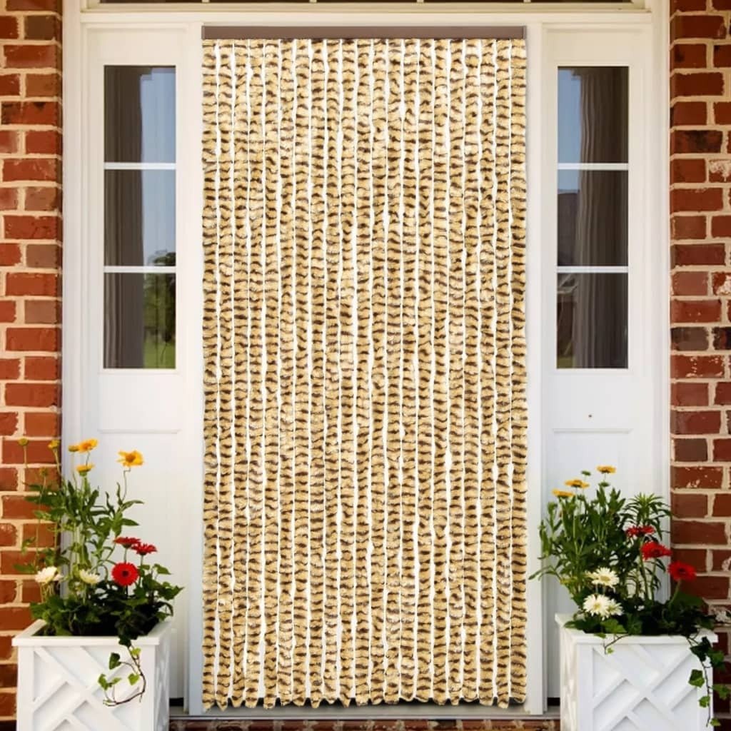 vidaXL Zasłona przeciw owadom beżowo-brązowa 90x220 cm szenilowa - Zasłona przeciw owadom - Zasłony przeciw owadom - Zasłony przeciw owadom - Zasłony przeciw owadom