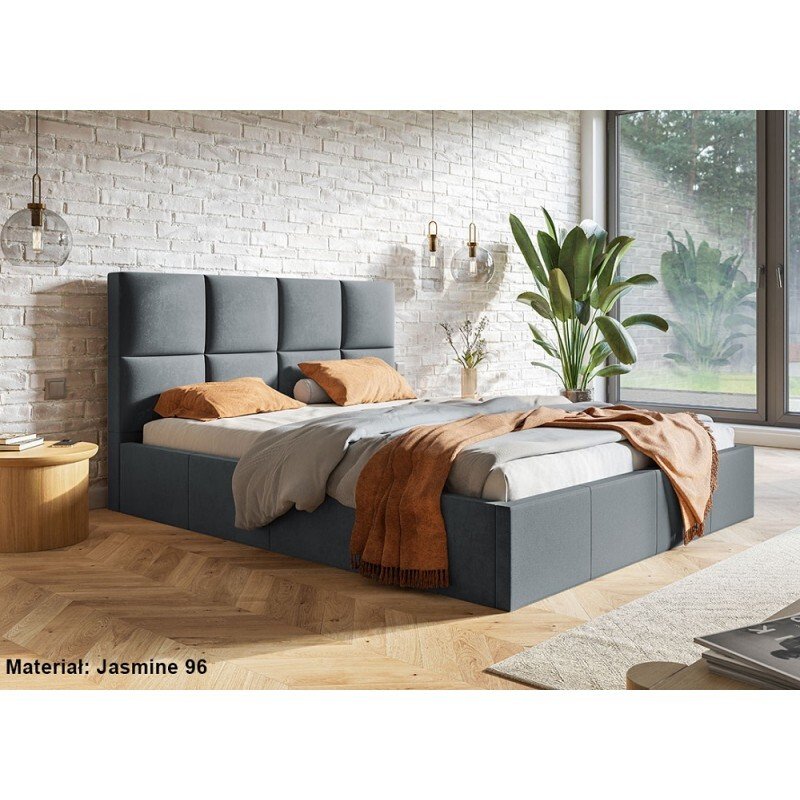 Łóżko tapicerowane SLIM z wezgłowiem, 160x200 cm, łóżko podwójne z podstawą łóżka i ramą z listew drewnianych, tkanina welurowa, kolor: ciemnoszary