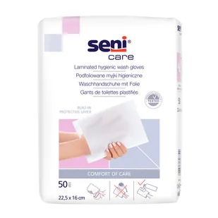 Seni Care, myjki higieniczne, podfoliowane, 22,5 cm x 16 cm, 50 sztuk - Higiena osób starszych i niepełnosprawnych - miniaturka - grafika 1