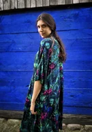 Stroje kąpielowe - KIMONO długie / SUKIENKA kopertowa/ NARZUTKA/ szlafrok, szmaragdowy print NENUFARY i ważki (100% wiskoza) - miniaturka - grafika 1