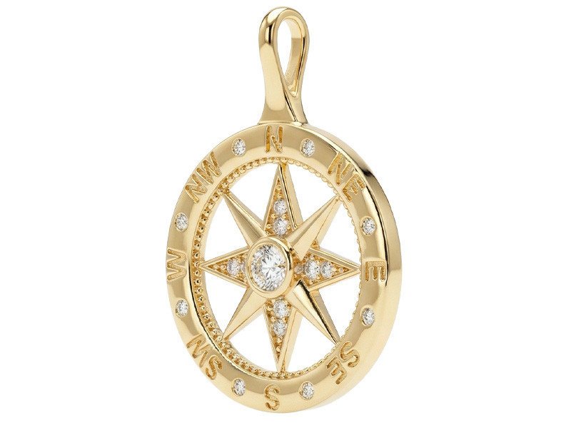 Złota zawieszka 585 kompas róża wiatrów z cyrkoniami wisiorek na łańcuszek