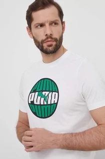 Koszulki męskie - Puma t-shirt bawełniany męski kolor biały z nadrukiem 680174 - grafika 1