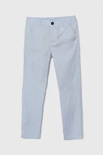 Spodnie i spodenki dla chłopców - Guess spodnie lniane dziecięce kolor niebieski gładkie - grafika 1