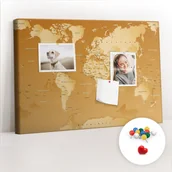 Tablice i flipcharty - Szkolna Tablica korkowa 60x40 cm, Kolorowe Pinezki, wzór Mapa świata - miniaturka - grafika 1