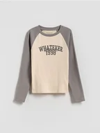 Bluzki dla dziewczynek - Reserved - Koszulka z nadrukiem - kremowy - miniaturka - grafika 1