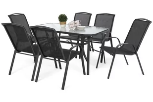 Meble ogrodowe metalowe Sevilla 145 cm Atlanta Grey / Black Melange 6+1 - Meble ogrodowe - miniaturka - grafika 1