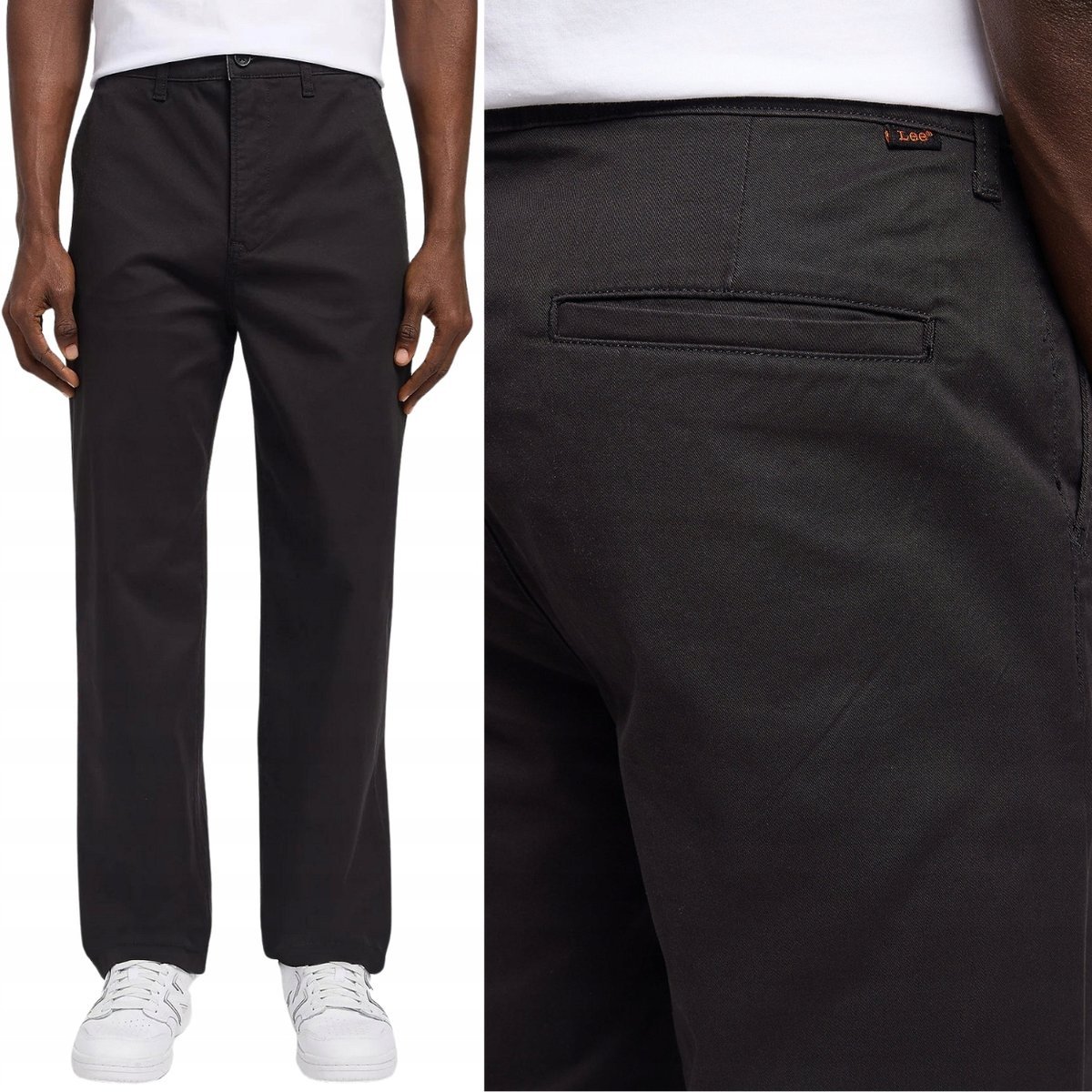 Lee RELAXED CHINO Black Chetopa Twill LUŹNE CZARNE CHINOSY W36 L34