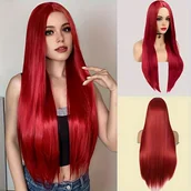 Pozostałe akcesoria fryzjerskie - TEMU 32-calowa Żywa Czerwona Długa Prosta Peruka Syntetyczna dla Kobiet - Wysokotemperaturowe Włókno, Naturalny Wygląd z Błyszczącym i Gładkim - miniaturka - grafika 1