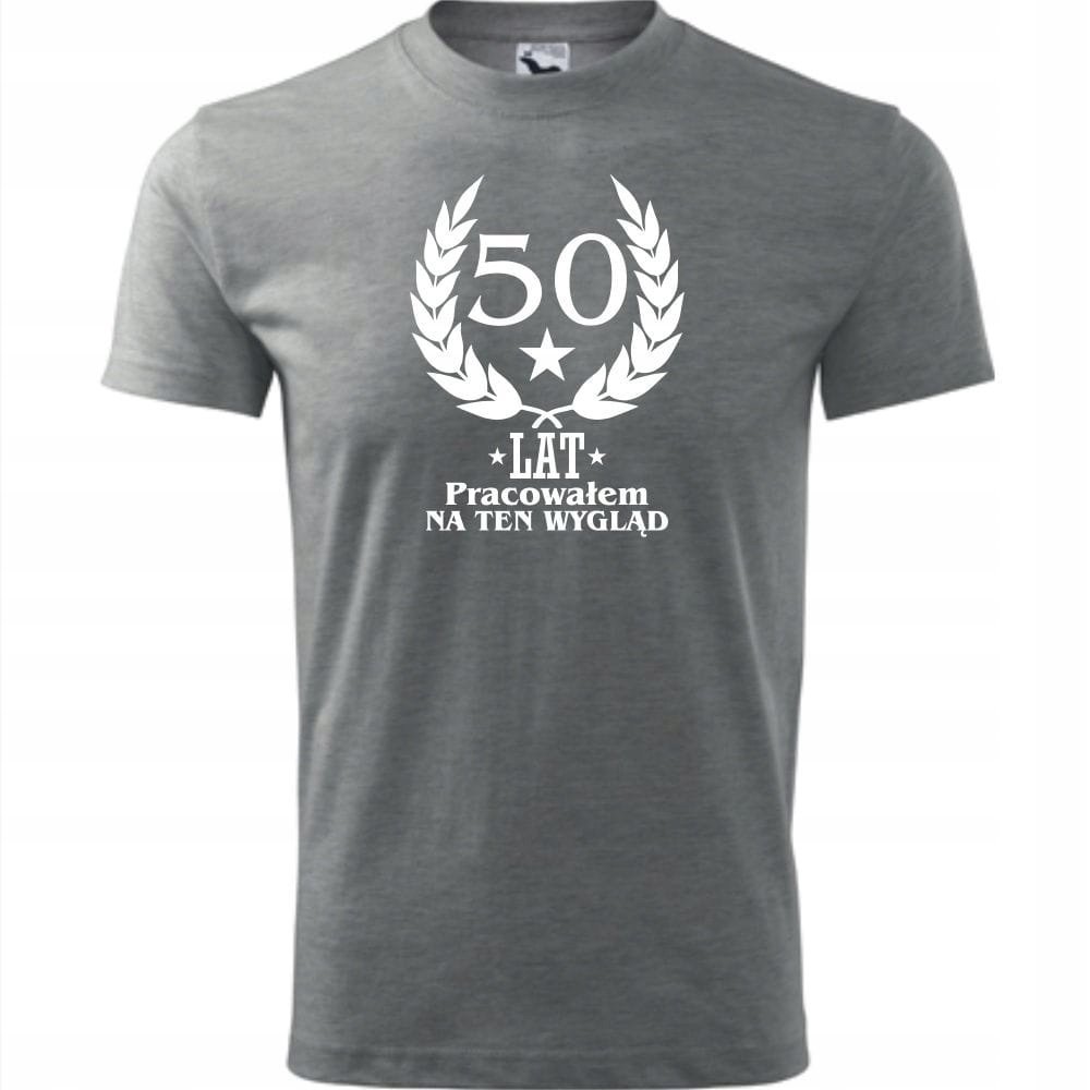 Męska koszulka z Nadrukiem 50 lat pracowałem na ten wygląd Prezent Urodziny ciemnoszary melanż 3XL