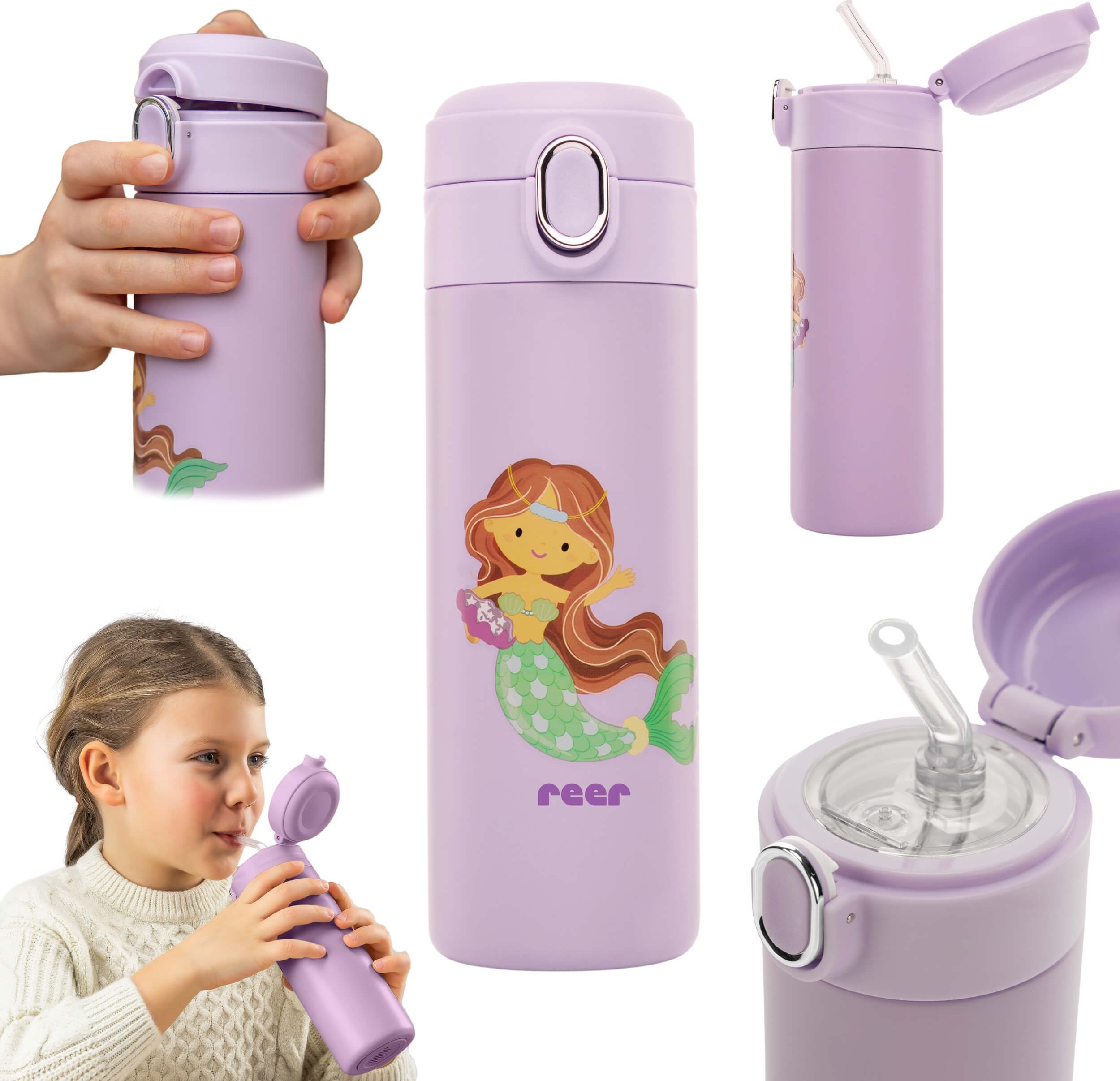 Reer Butelka bidon ze słomką dla dzieci 350 ml BPA free fioletowa REER