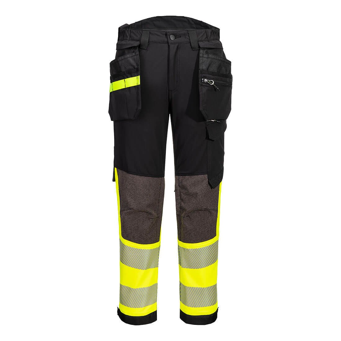 PORTWEST EV442 SPODNIE OSTRZEGAWCZE KLASY 1 DX4 Z KABURAMI; ŻÓŁTY/CZARNY