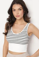 Bluzki damskie - Biało-Czarny Tank Top w Paski z Prążkowanej Tkaniny Sesillia - miniaturka - grafika 1