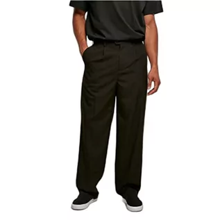 Spodnie męskie - Urban Classics Spodnie męskie Straight Pleat-Front spodnie z zakładkami w pasie, materiałowe spodnie dla mężczyzn dostępne w 2 kolorach, rozmiary 28-44, czarny, 36 - grafika 1