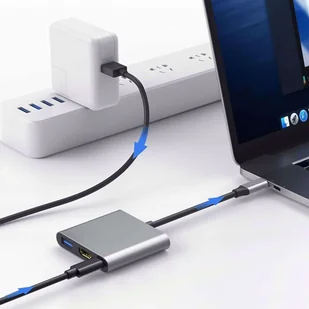 Adapter przejściówka HUB 3w1 USB-C na HDMI USB-A USB-C 4K 60Hz Alogy szary - Kable - miniaturka - grafika 6