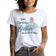 Zestawy upominkowe - Koszulka Damska T-Shirt BIAŁY roz.M JESTEM NAJMŁODSZĄ SIOSTRĄ Wiele Wzorów - miniaturka - grafika 1