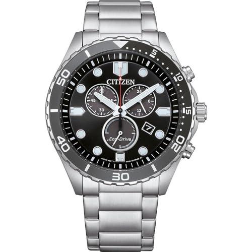 Citizen Męski chronograf Eco-Drive z paskiem ze stali nierdzewnej AT2568-82E, Srebrny, bransoletka