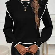 Swetry damskie - TEMU ELEGANTSUT Elegancka Bluzka Damska na Zimę – Długi Rękaw, Sweter z Guzikami i Koronkowym Wykończeniem, Kolorowe Bloki ( Brzegów), Mała Okrągła - miniaturka - grafika 1