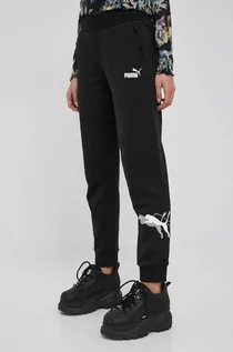 Spodnie damskie - Puma spodnie damskie kolor czarny z nadrukiem - grafika 1