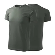 Koszulki męskie - Koszulka ciemny khaki z krótkim rękawem z logo na sercu i plecach męska z nadrukiem logo firmy 160g BASIC129 kolor 67 koszulka krótki rękaw - miniaturka - grafika 1