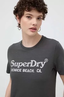 Koszulki sportowe damskie - Superdry t-shirt bawełniany damski kolor szary - grafika 1