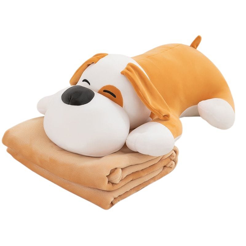 Pluszowy Rudy Piesek z Kocykiem - Przytulanka i Poduszka Dla Dzieci 2w1