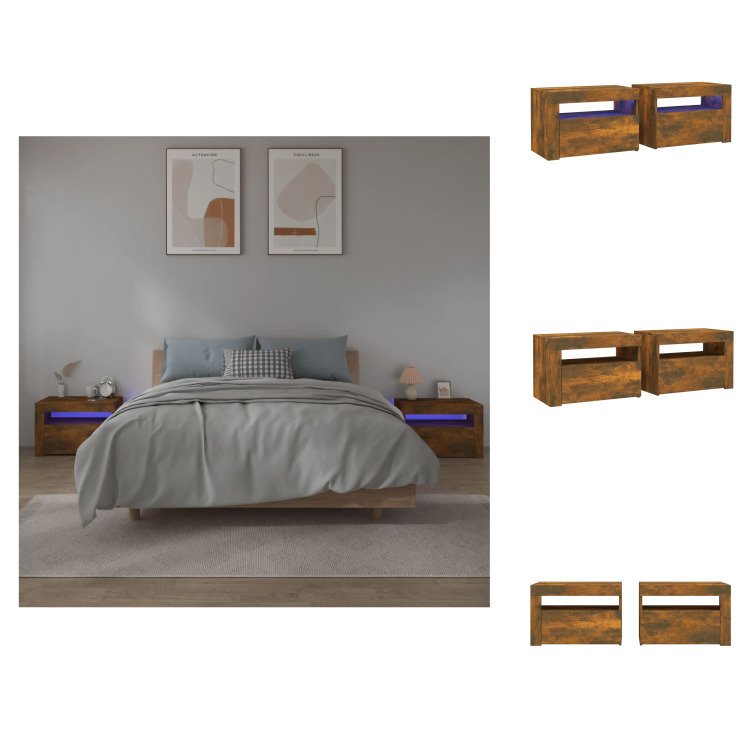 vidaXL Szafki nocne 2 szt. z diodami LED dąb wędzony 60x35x40 cm - Szafki nocne