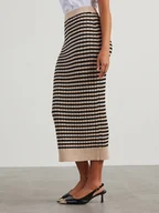 Spódnice - Milan Kiss Spódnica dzianinowa w kolorze beżowo-czarnym - miniaturka - grafika 1