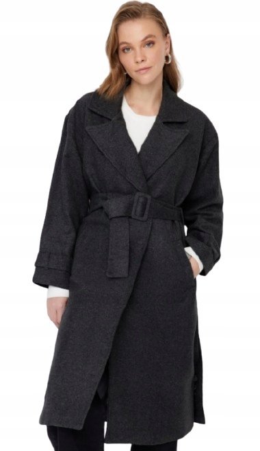 TRENDYOL GRAFITOWY PŁASZCZ KLASYCZNY Z PASKIEM DŁUGI 40 J9A