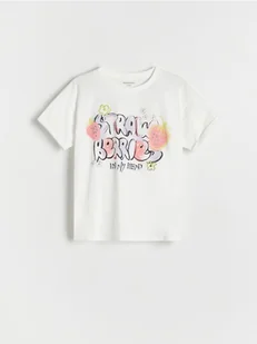 Reserved - Bawełniany t-shirt z nadrukiem - złamana biel - Koszulki dla dziewczynek - miniaturka - grafika 1