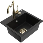 Zlewozmywaki z baterią - Mexen Milo zlewozmywak granitowy 1-komorowy z baterią kuchenną Carla, czarny - miniaturka - grafika 1