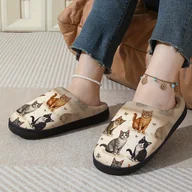 Kapcie damskie - TEMU Kobiece Kapcie do Domu - Wygodne z Nadrukiem Kota (Beżowe/Czarne/Brązowe/Szare/Białe) - Antypoślizgowa Podeszwa TPR na Wewnątrz i Na Zewnątrz - - miniaturka - grafika 1