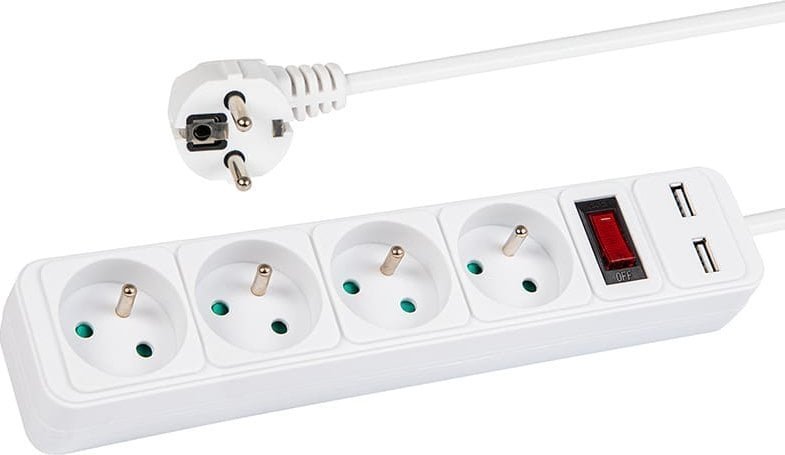 Przewód Blow 98-783# Przedłużacz sieciowy pr-470wsp/usb 4-gniazda+usb z uziemieniem+wyłącznik 1,5m biały 3x1,5mm