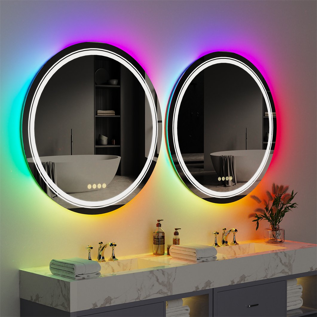 WISFOR Lustro łazienkowe LED okrągłe, 80cm lustro ścienne LED lustro łazienkowe z oświetleniem, 8 trybów oświetlenia 2800-6500K ściemnialne światło przeciwmgielne lustro z przełącznikiem dotykowym IP65